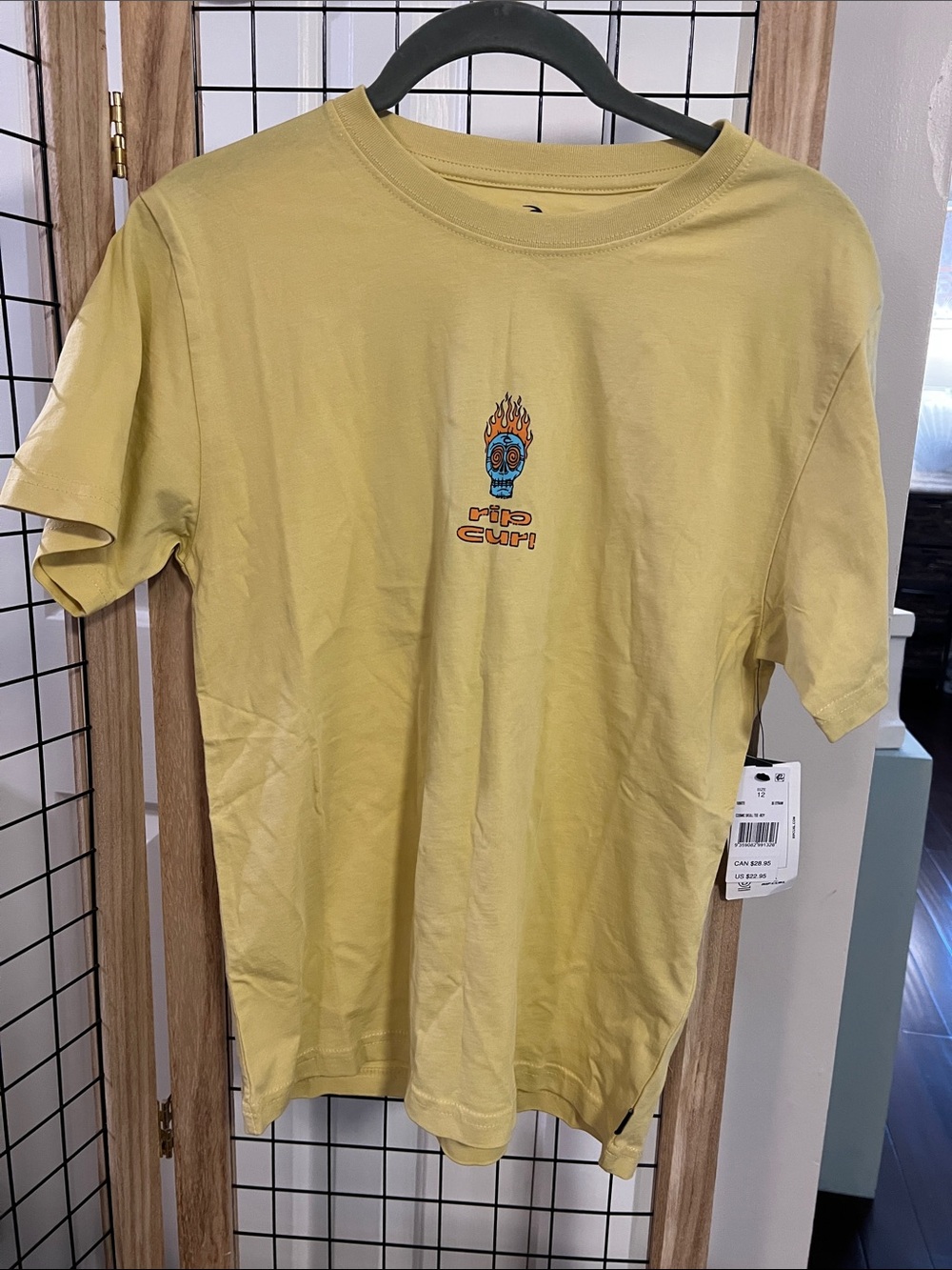NWT!! Rip Curl Yellow Tee with Blue Flame Skull Graphic